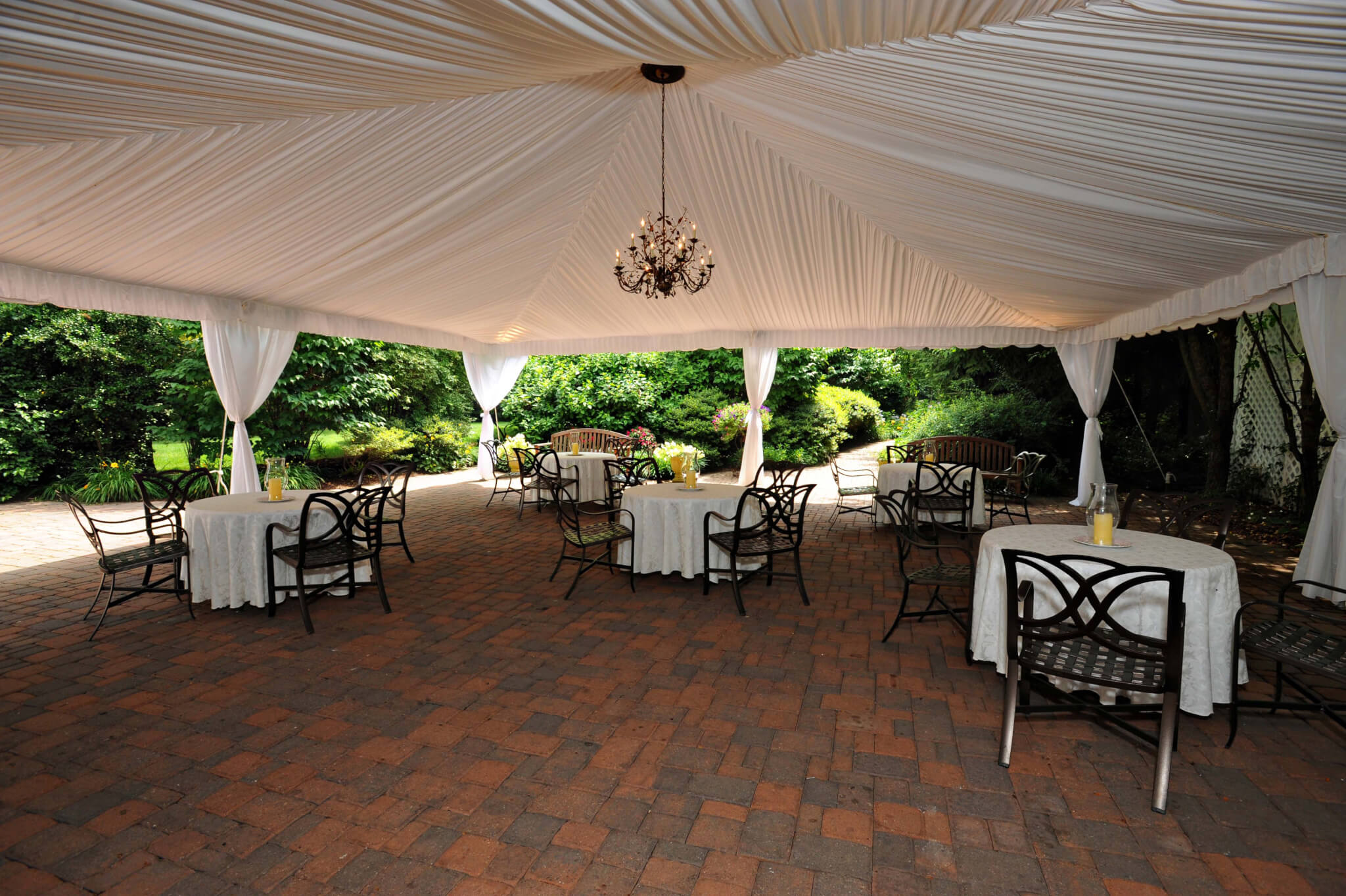 Grain House Tented Patio with Chandelier